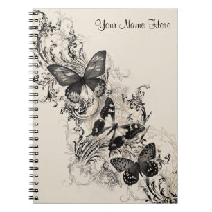 Black Halftone Butterfly Feminine Personalized Notebook