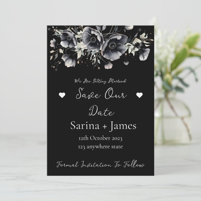 Black Halloween Autum Wedding Save The Date Invitation (Standing Front)