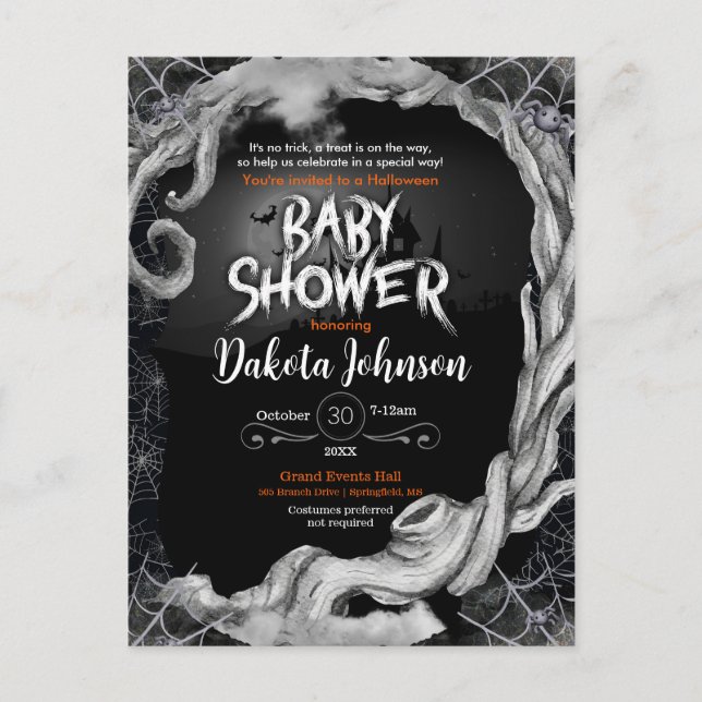 Black Halloween Baby Shower Invitation  Postcard (Front)