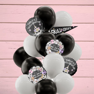 Black Halloween Balloon with Cute Skulls