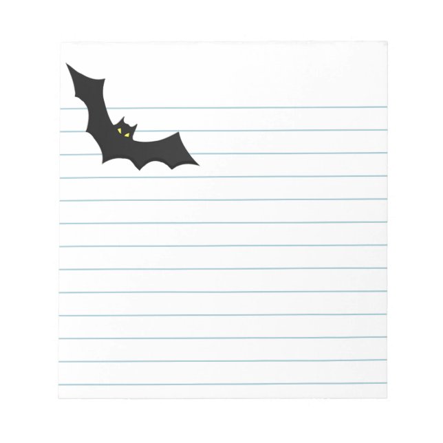 Black Halloween Bat Silhouette Lined White Paper Notepad (Front)