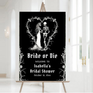 Black Halloween Bride or Die Bridal Shower Welcome Poster