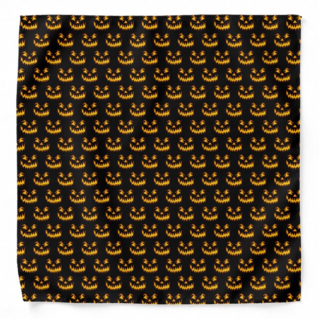 Black Halloween Carved Pumpkin Face Bandana (Front)