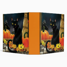 Black Halloween Cat 3 Ring Binder