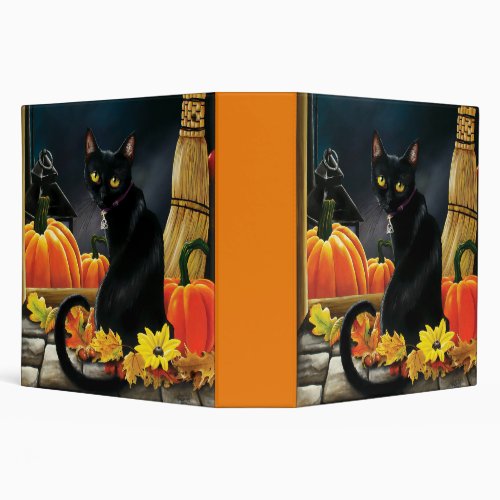 Black Halloween Cat 3 Ring Binder