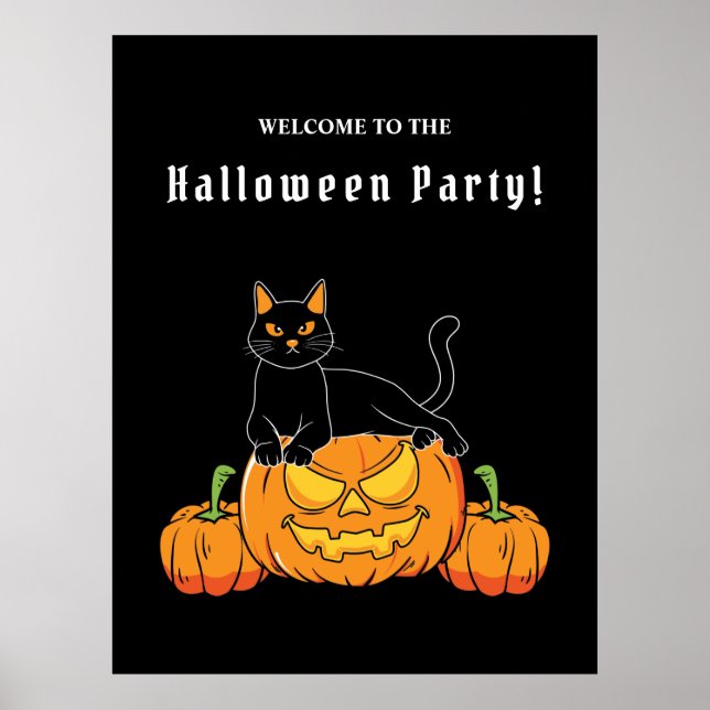 Black Halloween Cat And Pumpkin Poster (Front)