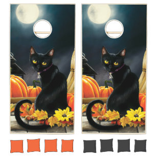 Black Halloween Cat Cornhole Set