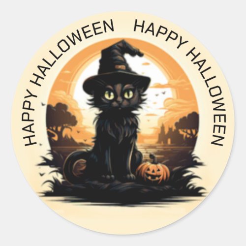 Black Halloween Cat Halloween Classic Round Sticker