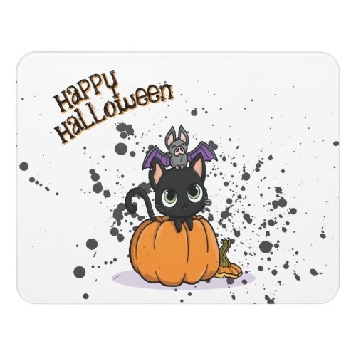 Black Halloween cat  Happy Halloween Door Sign