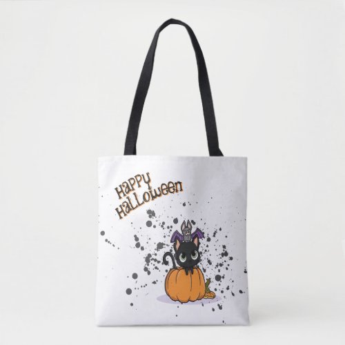 Black Halloween cat  Happy Halloween Tote Bag