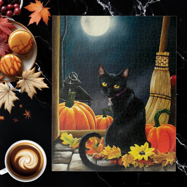 Black Halloween Cat Jigsaw Puzzle (Creator Uploaded)