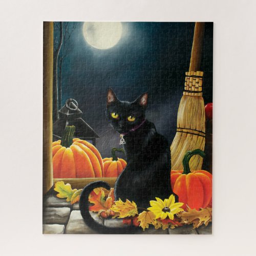 Black Halloween Cat Jigsaw Puzzle