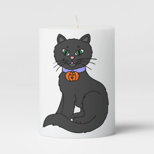 Black Halloween Cat Pillar Candle