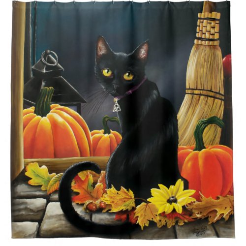Black Halloween Cat Shower Curtain
