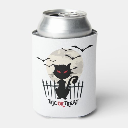 Black Halloween Cat Trick Or treat Can Cooler