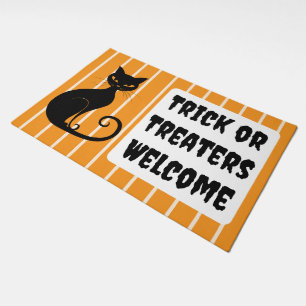 Black Halloween Cat Trick or Treat Decoration Doormat
