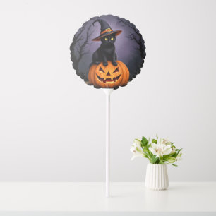 Black Halloween Cat Wearing A Witch Hat Balloon