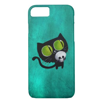 Black Halloween Cat With Skull Iphone 8/7 Case by colonelle at Zazzle