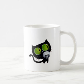 Black Halloween Cat with Skull Coffee Mug
