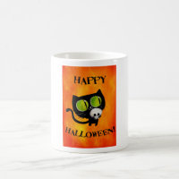 Black Halloween Cat with Skull Coffee Mug