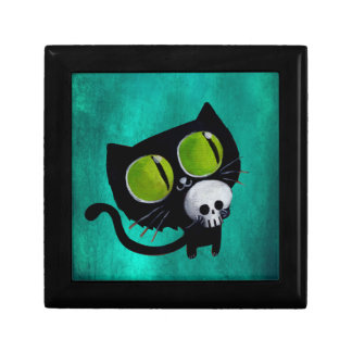 Black Halloween Cat with Skull Keepsake Box