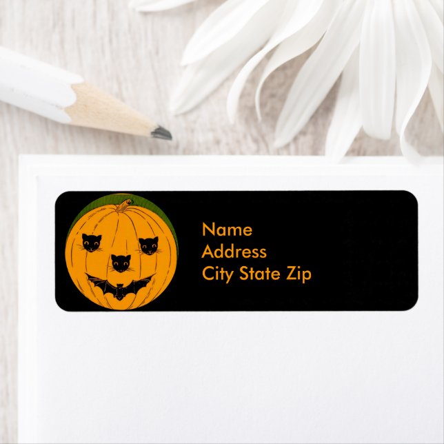 Black Halloween Cats and Bats Pumpkin Label (Insitu)