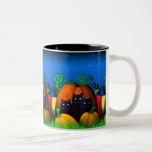 Black Halloween Cats with Pumpkins Mug
