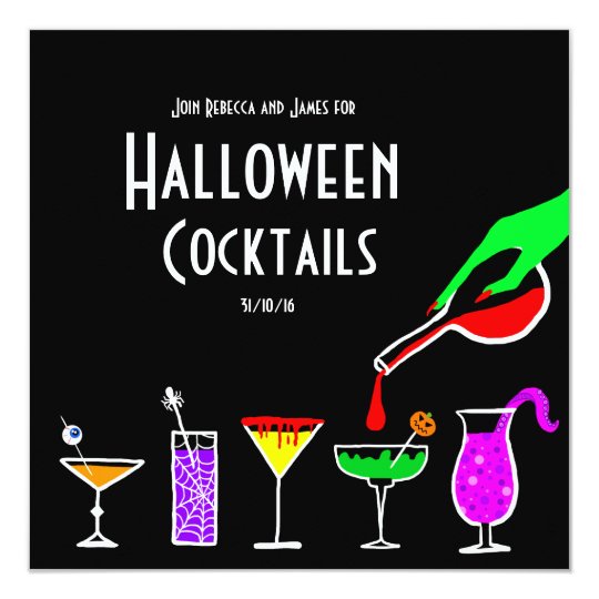 black halloween cocktails drinks party invitation zazzle com