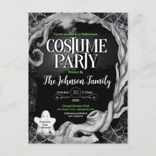 Black Halloween Costume Party Invitation Postcard