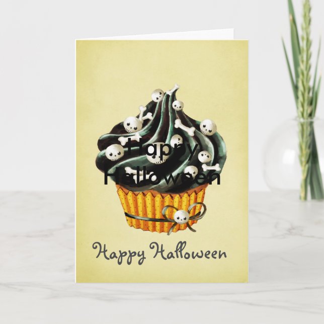 Black Halloween Cupcake Card (Front)