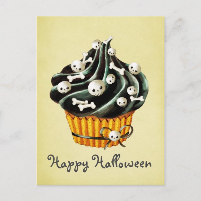 Black Halloween Cupcake Postcard (Front)