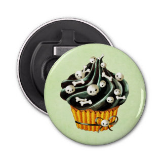 Black Halloween Cupcake with tiny skulls Bottle Opener