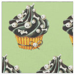 Black Halloween Cupcake with tiny skulls Fabric