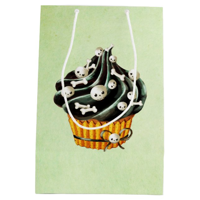 Black Halloween Cupcake with tiny skulls Medium Gift Bag (Back)
