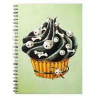 Black Halloween Cupcake with tiny skulls Notebook