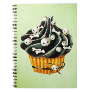 Black Halloween Cupcake with tiny skulls Notebook