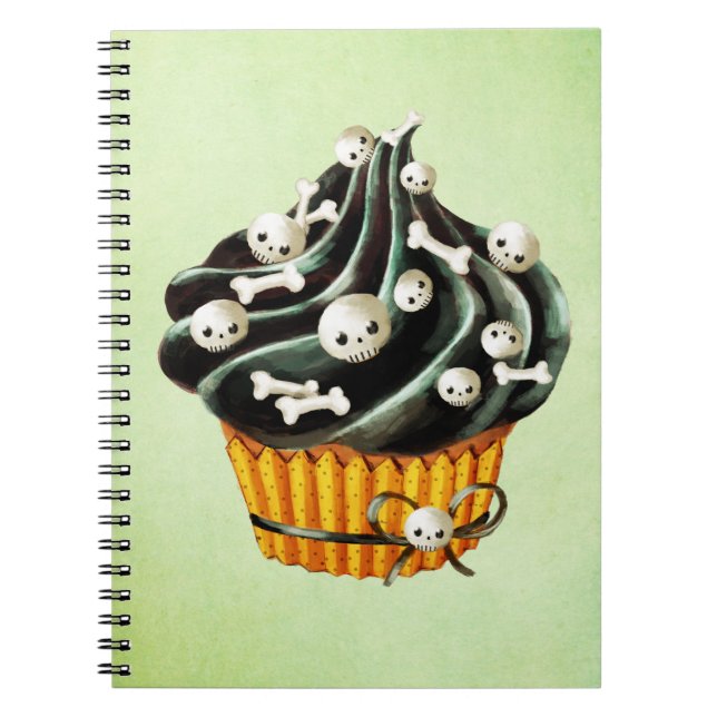 Black Halloween Cupcake with tiny skulls Notebook (Front)