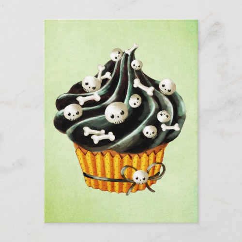 Black Halloween Cupcake with tiny skulls Postcard