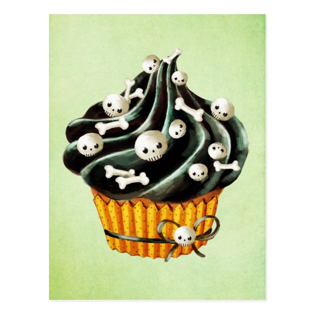 Black Halloween Cupcake With Tiny Skulls Postcard