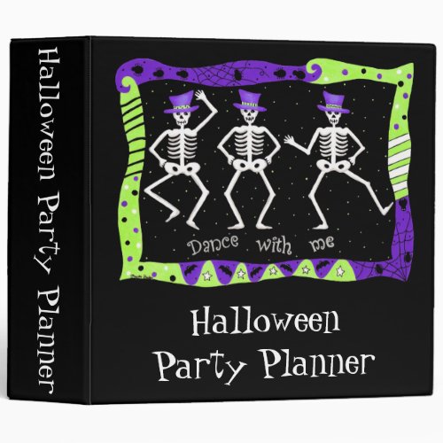 Black Halloween Dancing Skeletons Party Planner 3 Ring Binder