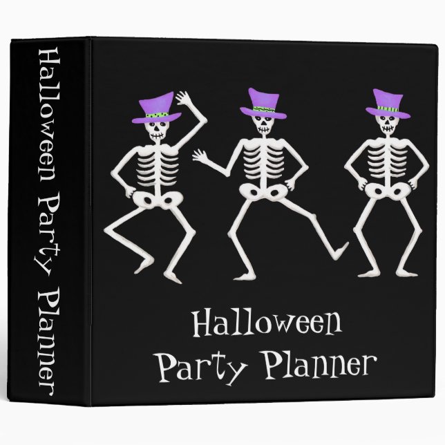 Black Halloween Dancing Skeletons Party Planner Binder (Front/Spine)