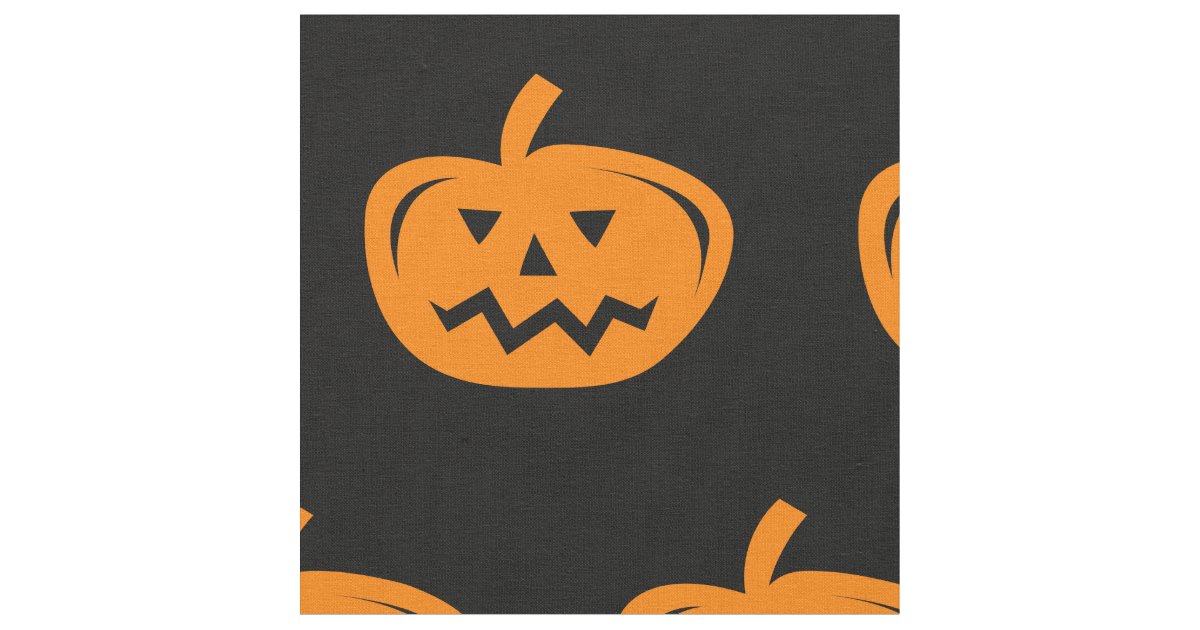 Black Halloween fabric with carved orange pumpkins | Zazzle