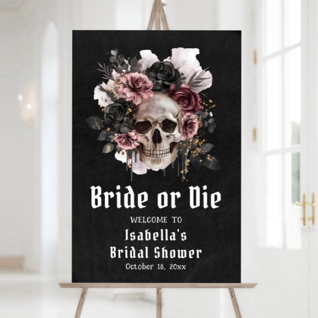 Black Halloween Floral Skull Bridal Shower Welcome Foam Board (Creator Uploaded)