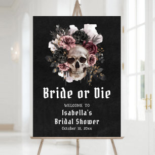 Black Halloween Floral Skull Bridal Shower Welcome Foam Board