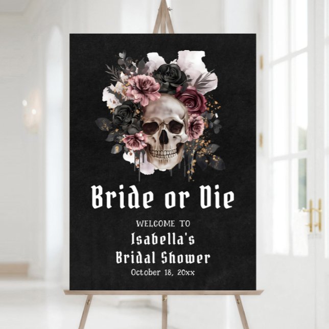 Black Halloween Floral Skull Bridal Shower Welcome Foam Board (Black Halloween Floral Skull Bridal Shower Welcome Foam Board)