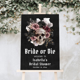 Black Halloween Floral Skull Bridal Shower Welcome Poster