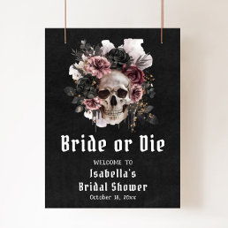 Black Halloween Floral Skull Bridal Shower Welcome Poster