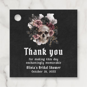 Black Halloween Floral Skull Gothic Bridal Shower Favor Tags