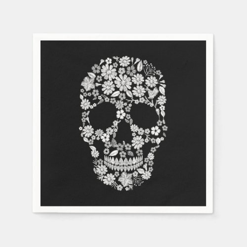 Black Halloween Flower Skull Napkins
