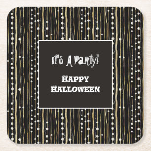 Black Halloween Gold White Pearls costume party Square Paper Coaster